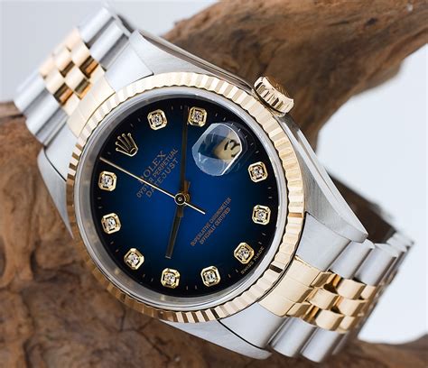 rolex datejust con brillanti prezzo oro e acciaio|Rolex Datejust blu.